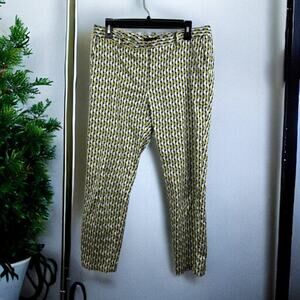 Zara Womens 10 Basic Lightweight Cropped Geometric Pants blue green boho retro